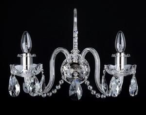 DBK GLASS 2-ramenné stříbrné nástěnné světlo z ručně broušeného skla s křišťálovými vachtlemi N-1710-2-NK