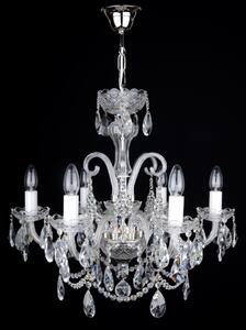 6 Arms Silver crystal chandelier with cut crystal almonds and glass horns