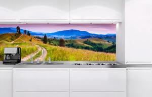 DIMEX | Fototapeta do kuchyně Příroda s červánky KI-180-082 | 180 x 60 cm | zelená, modrá, růžová