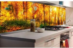 DIMEX | Fototapeta do kuchyně Slunečný les KI-180-084 | 180 x 60 cm | zelená, žlutá, oranžová