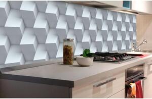 DIMEX | Fototapeta do kuchyně 3D krychlová zeď KI-180-096 | 180 x 60 cm | bílá, šedá