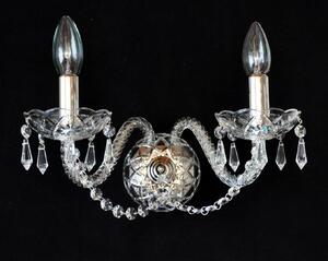 2 Arms Silver glass wall light with cut crystal drops and chains