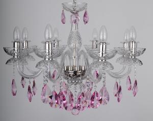8 Arms Crystal chandelier with smooth glass arms & Cut violet fuchsia almonds