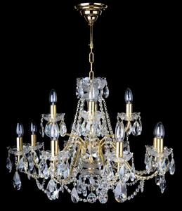 12 Arms gold brass crystal chandelier with cut crystal almonds