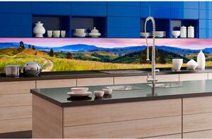 DIMEX | Fototapeta do kuchyně Příroda s červánky KI-350-082 | 350 x 60 cm | zelená, modrá, růžová