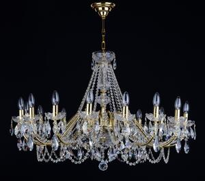 16 Arms gold brass crystal chandelier with cut crystal almonds
