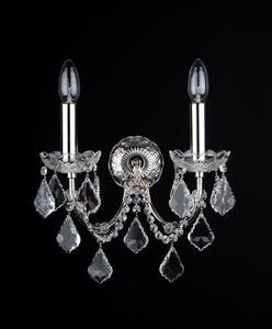 2 Arms Silver tubular brass crystal wall light with cut crystal pendeloques