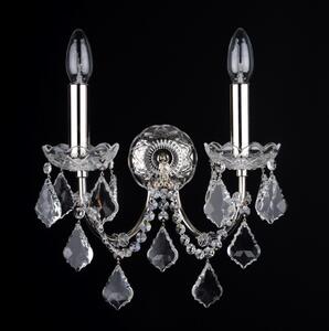 2 Arms Silver tubular brass crystal wall light with cut crystal pendeloques
