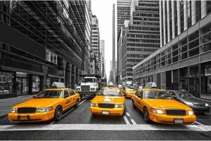 DIMEX | Vliesové fototapety na zeď Taxi ve městě MS-5-0008 | 375 x 250 cm| černobílá, žlutá