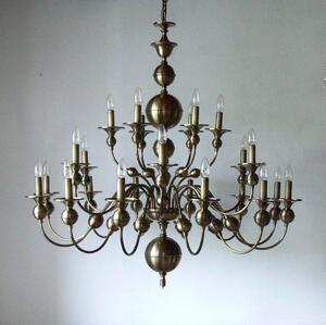 24 Arms stained Dutch chandelier - manually pressed brass parts ANTIK