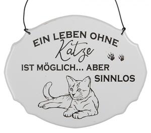 Bílá závěsná kovová cedule Katze 18x15 cm