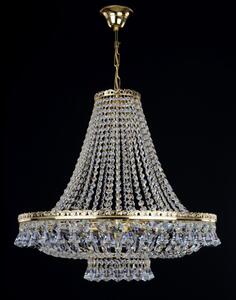 Košový křišťálový lustr se 6-ti žárovkami zdobený štrasovými řetězy & broušenými ověsy ve tvaru diamantu