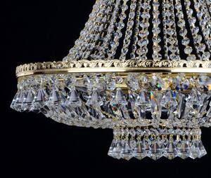 Košový křišťálový lustr se 6-ti žárovkami zdobený štrasovými řetězy & broušenými ověsy ve tvaru diamantu