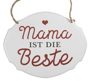 Bílá závěsná kovová cedule Mama ist die Best 18x15 cm