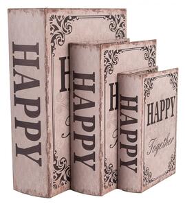 Sada 3 ks úložných boxů ve tvaru knihy s nápisem Happy Together – 27x22 cm / 22x17 cm / 17x12 cm