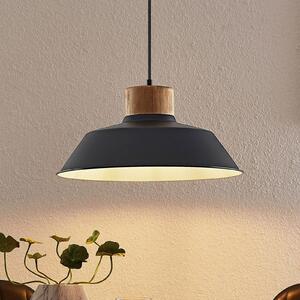 Lindby Závěsné svítidlo Nefeli, Ø 42 cm, černá, dřevo, kov, stmívatelný, Černá, Obývací pokoj / jídelna, kov, Vintage