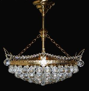 6 žárovek - Zlatý mosazný košový lustr s broušenými křišťálovými koulemi II