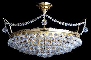9 žárovek - Křišťálový košový lustr s broušenými křišťálovými koulemi III. Zlatá mosaz