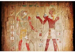 DIMEX | Vliesové fototapety na zeď Egyptská malba MS-5-0052 | 375 x 250 cm| béžová, červená