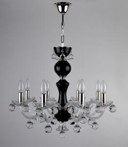 8 ramenný černý křišťálový lustr s broušenými křišťálovými koulemi - stříbrný kov