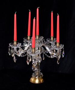 6 ramenný křišťálový svícen s broušenými vachtlemi Swarovski - Starožitná ANTIK mosaz