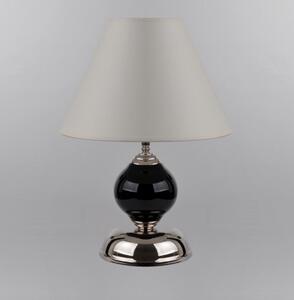 Černá stolní skleněná lampa s jednou žárovkou a bílým širmem