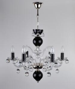 6 ramenný černý křišťálový lustr s broušenými křišťálovými koulemi - stříbrný kov