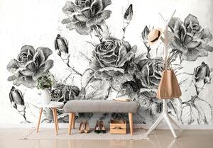 Tapeta černobílá vintage kytice růží