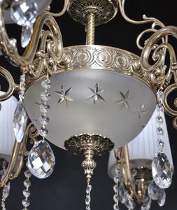 6-ti ramenný křišťálový lustr se středovým košem - broušené pískované sklo a bílé schirmy