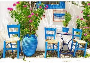 DIMEX | Vliesové fototapety na zeď Tradiční Řecko MS-5-0087 | 375 x 250 cm| modrá, bílá, zelená, růžová