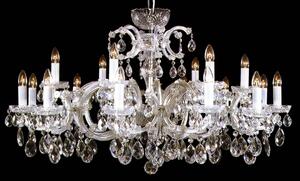 18-ti plamenný velký široký stříbrný Tereziánský lustr s křišťálovými Vachtlemi