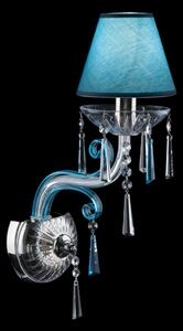 1-ramenná modrá křišťálová nástěnná lampa s akvamarínovým stínítkem
