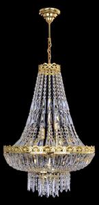 Velký košový křišťálový lustr s 9 žárovkami a lichoběžníkovými kameny