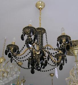 5 Arms Gold & Black cast brass chandelier - Highlighted relief & Black almonds