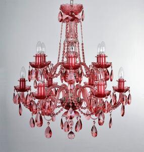 12-ti ramenný růžový křišťálový lustr s broušenými vachtlemi 
