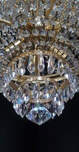 Košový křišťálový lustr s 10-ti žárovkami - litá mosaz
