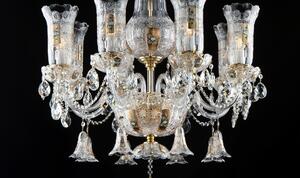 8-ramenný český křišťálový lustr s vázami - vysoký smalt na zlatém pozadí