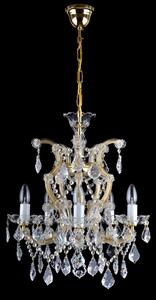 5-ti plamenný lustr Marie Terezie s broušenými miskami a ověsy ve francouzském stylu