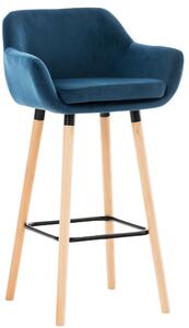 Barová židle Grant ~ samet, dřevěné nohy natura Barva Modrá