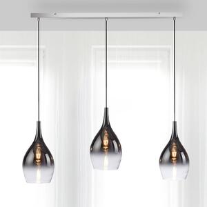 Paul Neuhaus Pilua závěsná lampa, kouř, sklo, 100 cm, 3 světla., stmívatelný, Hliník / šedá / zinek, Obývací pokoj / jídelna, Sklo, Moderní