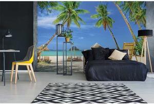 DIMEX | Vliesové fototapety na zeď Tropická pláž MS-5-0195 | 375 x 250 cm| zelená, modrá, béžová