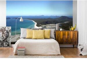 DIMEX | Vliesové fototapety na zeď Pohled na pláž z výšky MS-5-0202 | 375 x 250 cm| modrá, zelená, bílá