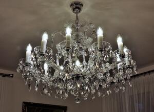 12-ti plamenný stříbrný křišťálový lustr Marie Terezie s úpravou pro nízký strop