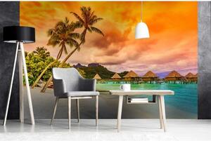 DIMEX | Vliesové fototapety na zeď Polynésie MS-5-0211 | 375 x 250 cm| oranžová, tyrkysová, hnědá, zelená