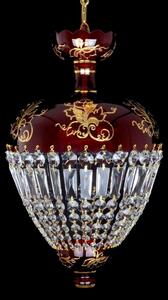 Křišťálový košový lustr z rubínového skla zdobený malbou z 24K zlata "hroznové víno"