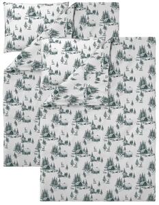 Livarno® Sada ložního povlečení z jemného flanelu, 140 x 200 cm, 70 x 90 cm, jedle/bílá/zelená, 2dílná (800011581)