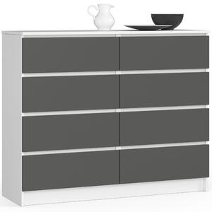 Ak furniture Komoda Kuba 120 cm 8 šuplíků bílá/grafitová