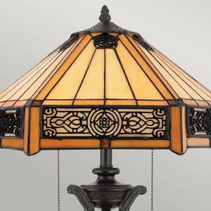 QUOIZEL Stolní lampa Indus ve stylu Tiffany, Bronz / starožitná mosaz, Obývací pokoj / jídelna, Sklo, Tiffany