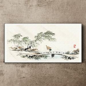 Obraz na plátně Obraz na plátně Řeka most stromy