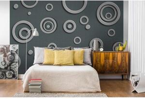 DIMEX | Vliesové fototapety na zeď 3D Kovové kruhy MS-5-0302 | 375 x 250 cm| šedá